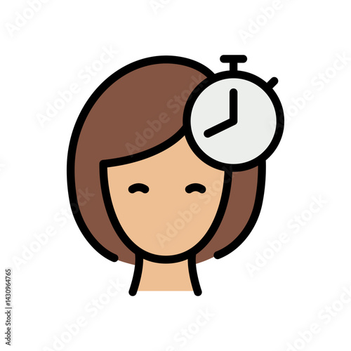 Cosmetics exposure time color icon. Skin and hair care. Woman applies hair or face mask. Hair care and bath icon. Wrap the hair and wait for the treatment effect using a timer.