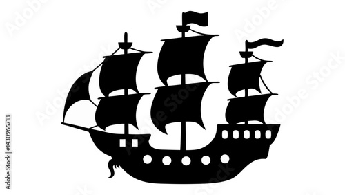 Pirate Ship silhouette vector on tranparent background