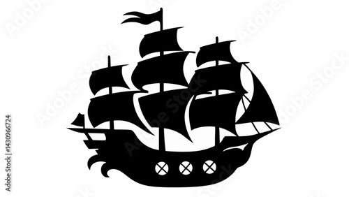 Pirate Ship silhouette vector on tranparent background