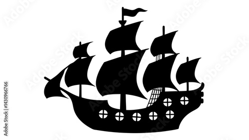 Pirate Ship silhouette vector on tranparent background