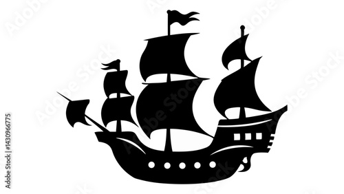 Pirate Ship silhouette vector on tranparent background