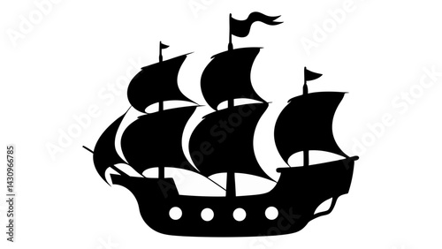 Pirate Ship silhouette vector on tranparent background