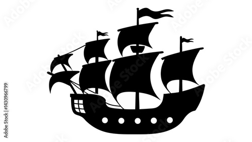 Pirate Ship silhouette vector on tranparent background