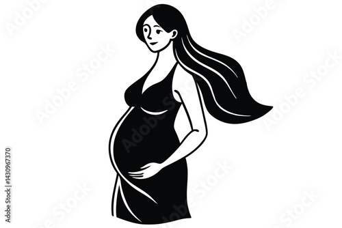 Black and white illustration of a pregnant woman silhouette