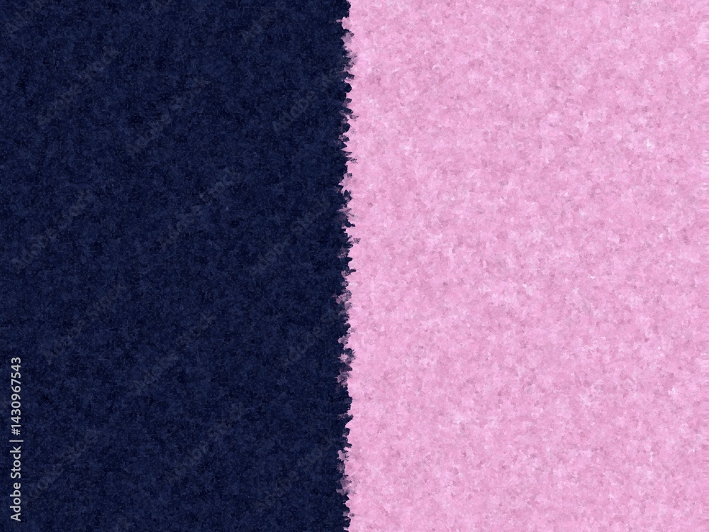 Fototapeta premium An abstract background with a split image, with a dark navy blue texture on one side and a light pink texture on the other. The division between the colors is uneven and slightly rough.
