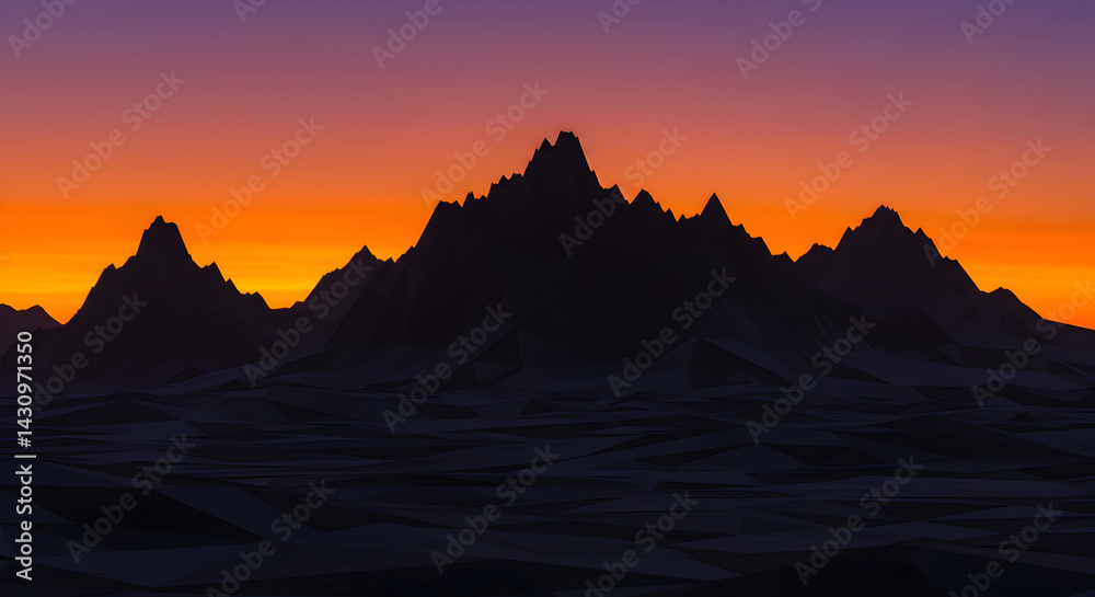Naklejka premium Abstract Mountain Range Silhouette Against a Vivid Evening Sky Gradient