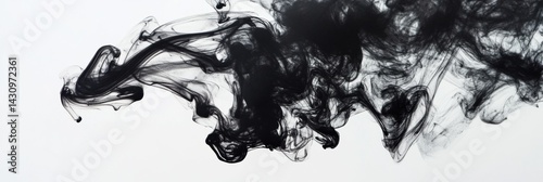 Obraz na płótnie Black Ink Gracefully Swirls in Clear Water Creating Elegant, Flowing Shapes With Soft Curves on a Bright White Background Generative AI w salonie