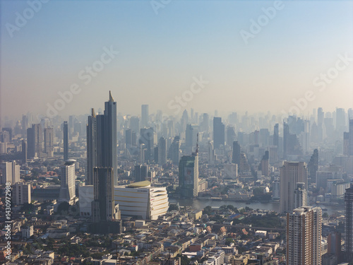 Photography Hazy morning aerial cityscape of Bangkok at sunrise