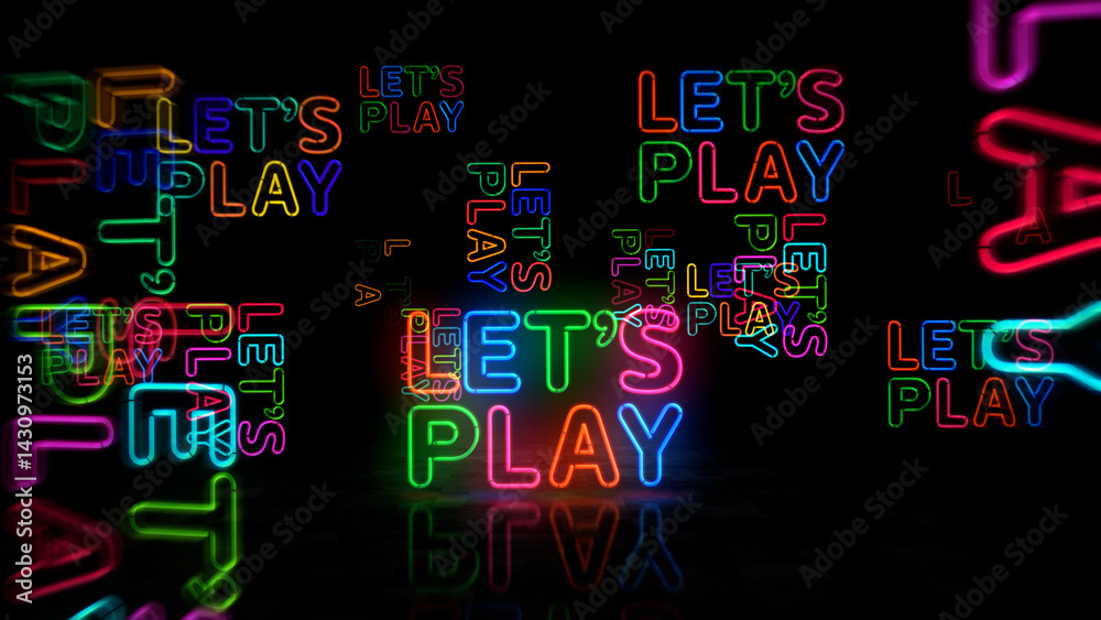 Let's play neon light 3d illustration