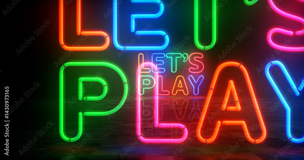 Let's play neon light 3d illustration