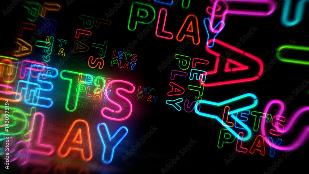 Let's play neon light 3d illustration