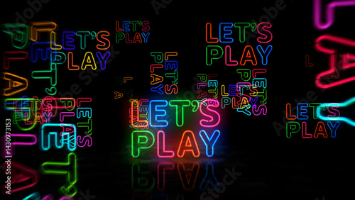 Obraz na płótnie Let's play neon light 3d illustration w salonie