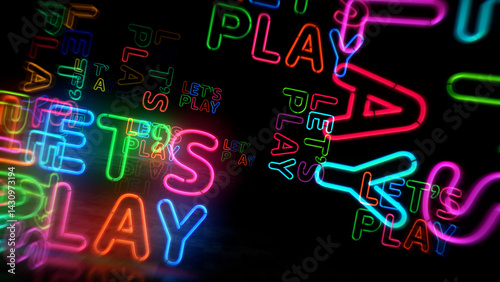 Obraz na płótnie Let's play neon light 3d illustration w salonie
