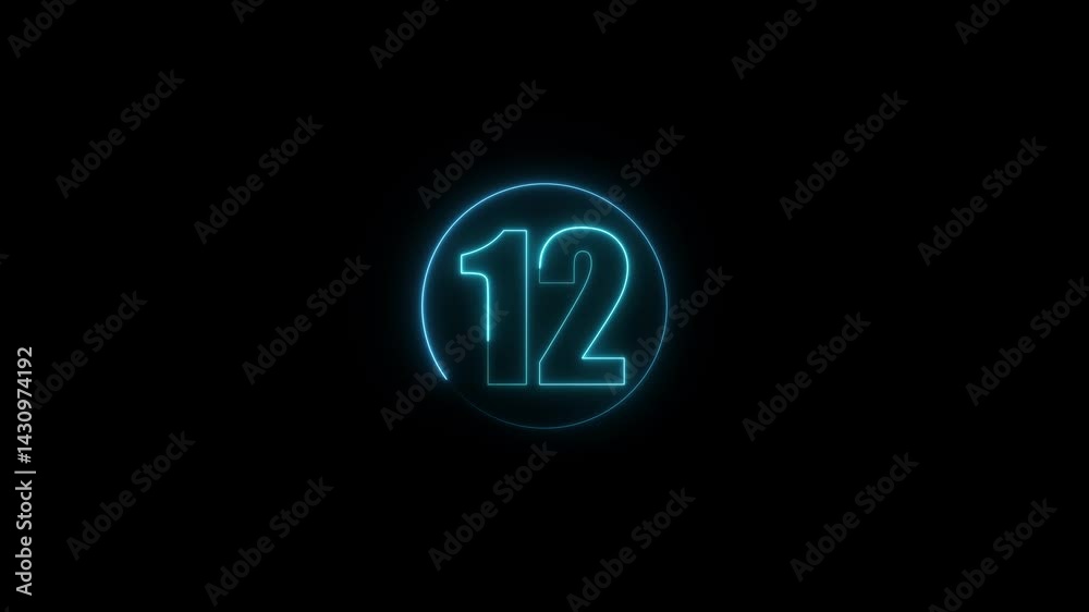 colorful glowing neon 12 text icon animation. Square rectangle picture circle with one tone neon color motion graphic on isolated black a background. colorful glowing neon 12 text icon animation. Square rectangle picture circle with one tone neon color motion graphic on isolated black a background.
