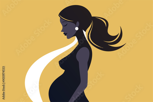 pregnant woman silhouette, side view, flowing hair, expectant mother