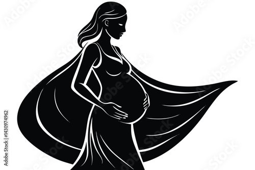 pregnant woman silhouette, side view, flowing hair, expectant mother
