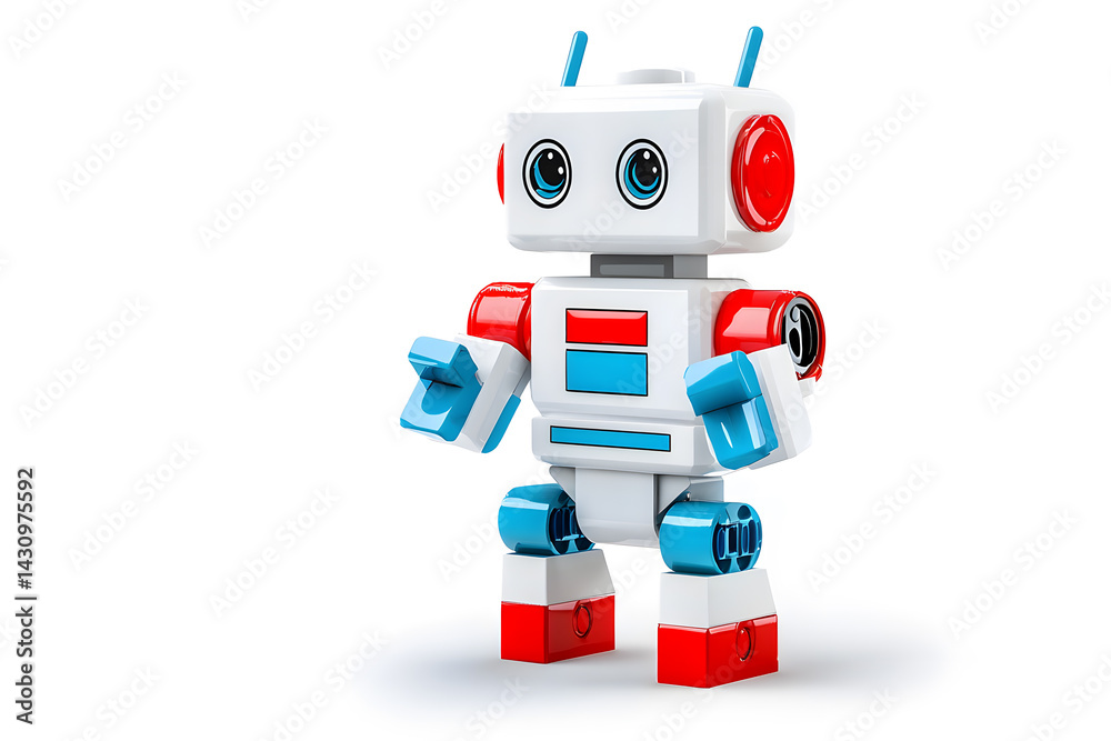 Fototapeta premium A cute little cartoon toy robot isolated on white
