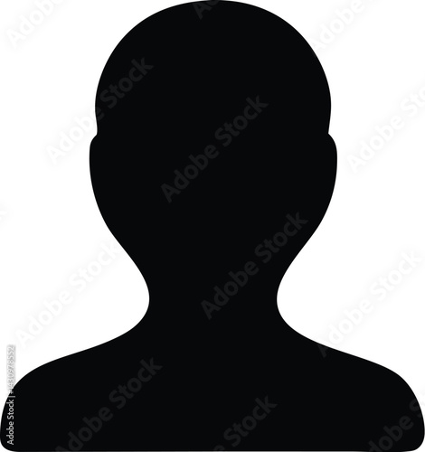 An illustration of a black silhouette of a human head and shoulders on white background