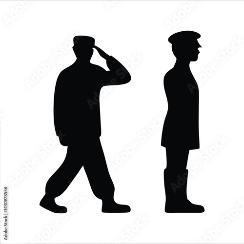 Silhouette illustration showing two soldiers one saluting and one standing at attention