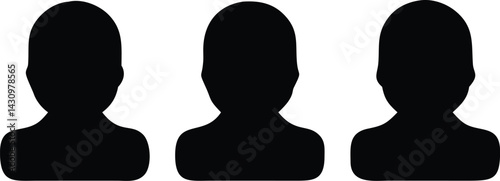 Three identical black silhouette figures against a white background side by side
