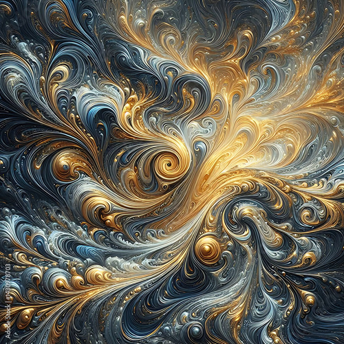 Abstract Gold and Blue Swirls