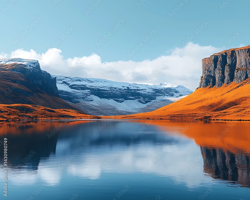 Fototapeta Serene mountain lake reflecting autumnal hues