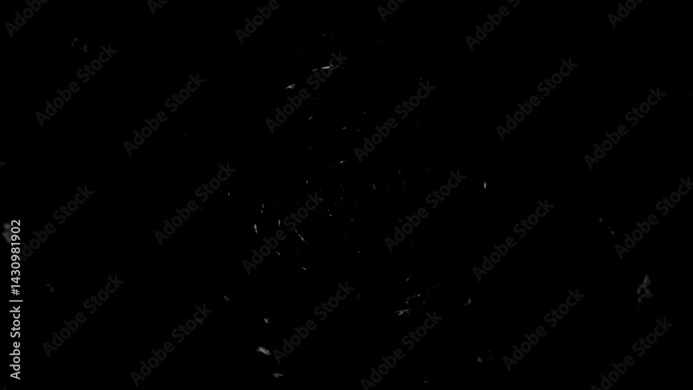 Fast rushing dust particles, lights forming a deep vortex. Black abstract background.
