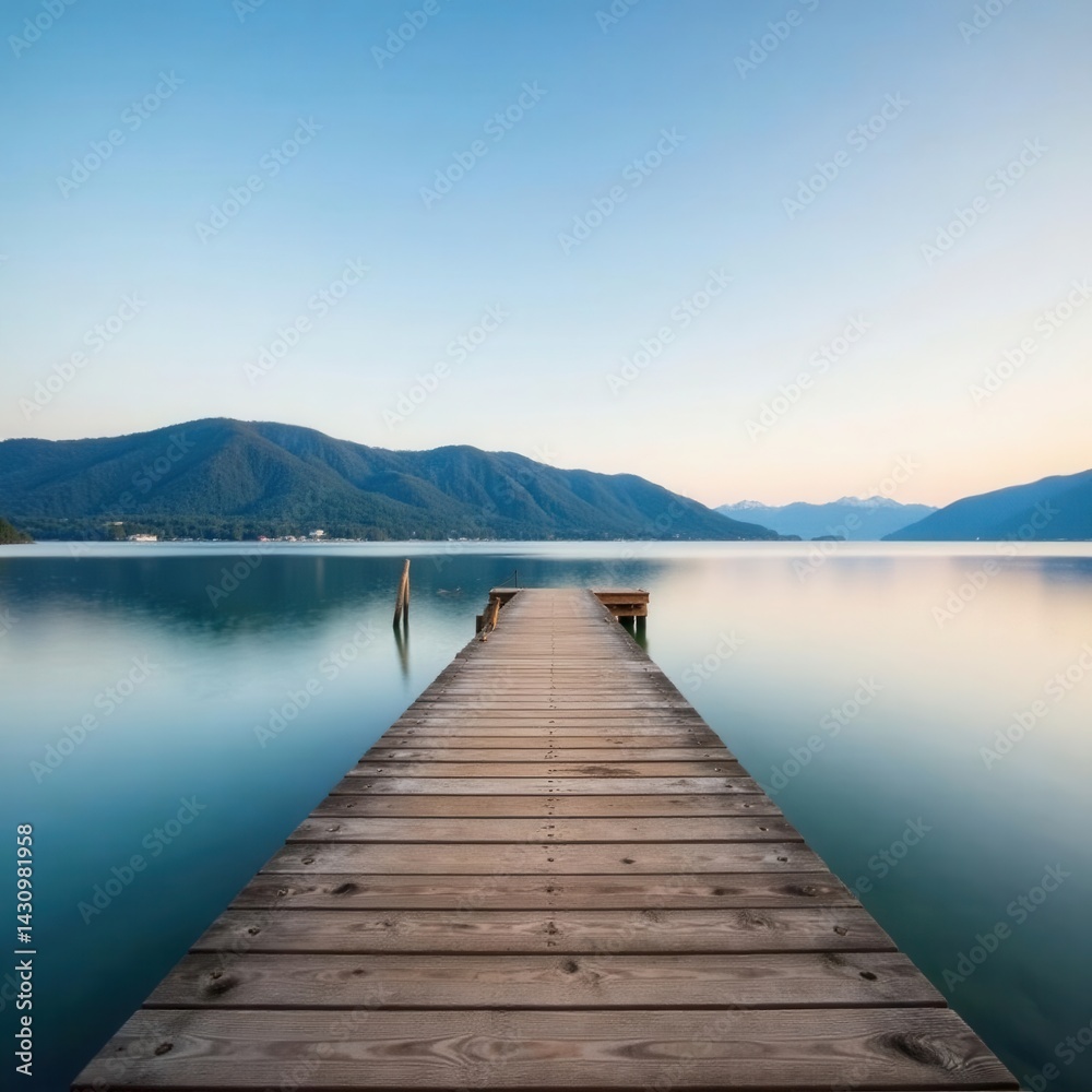 Obraz premium Wooden jetty extending into calm Chiemsee waters, chiemsee, holiday