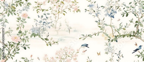 Vintage chinoiserie wallpaper seamless pattern