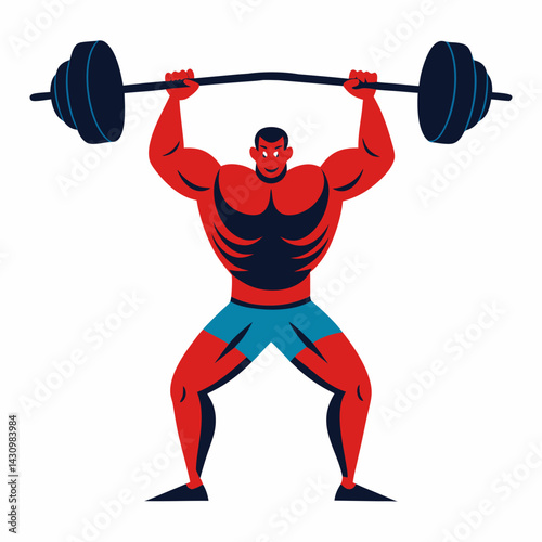 Vector art illustration of a man lifting a barbell overhead