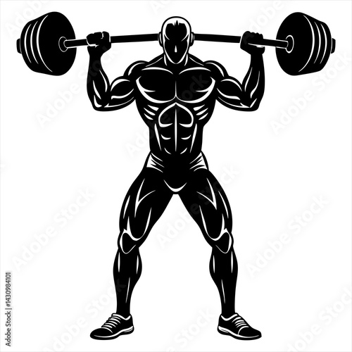 Vector art illustration of a man lifting a barbell overhead