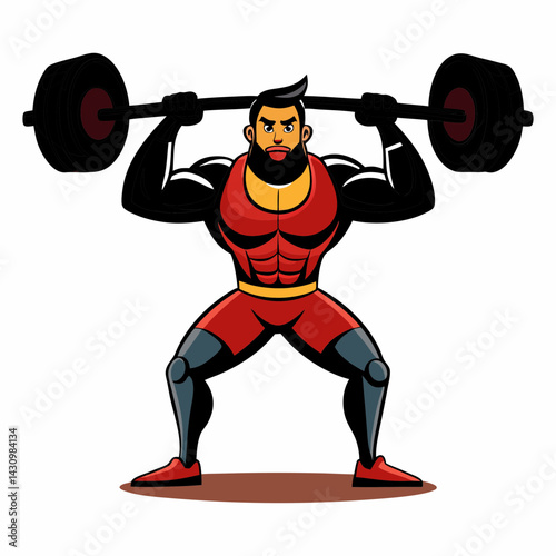 Vector art illustration of a man lifting a barbell overhead