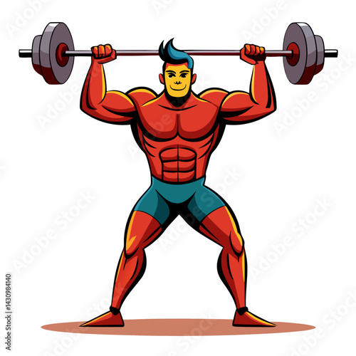 Vector art illustration of a man lifting a barbell overhead