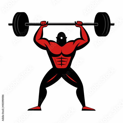 Vector art illustration of a man lifting a barbell overhead