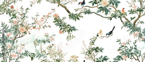 Vintage chinoiserie wallpaper seamless pattern