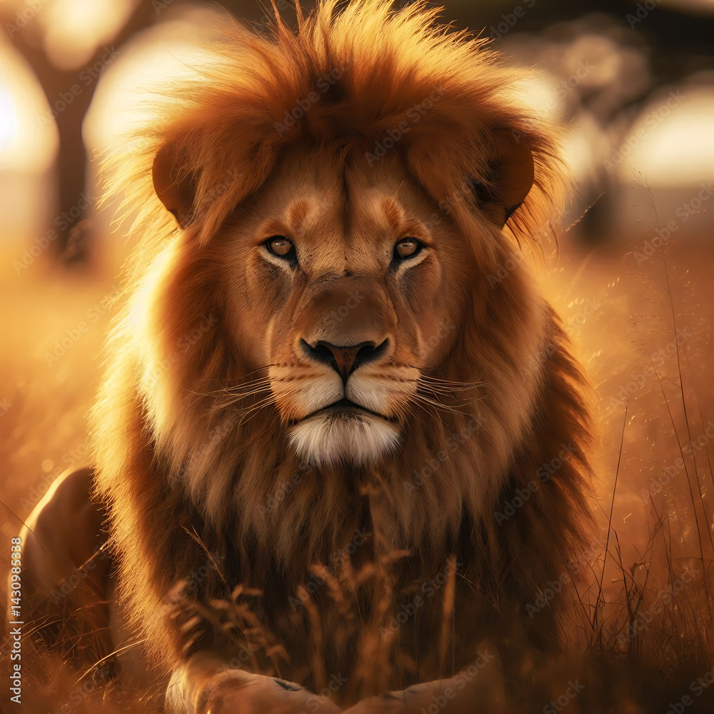Naklejka premium Majestic African Lion at Sunset