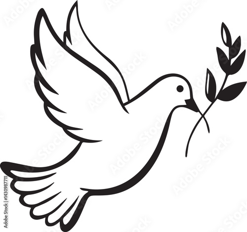 Dove with Olive Branch: The symbolic elegance of a dove, carrying an olive branch, represents a message of peace, hope, and tranquility. Drawn with minimalist lines and full of symbolism.