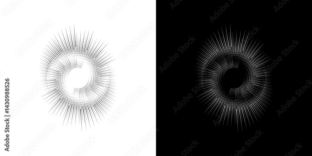 Dynamic abstract spiral sound wave rhythm lines. Circular spiral sound wave rhythm of lines. Circular futuristic abstract lines, black and white background. Dynamic abstract spiral sound wave rhythm lines. Circular spiral sound wave rhythm of lines. Circular futuristic abstract lines, black and white background.