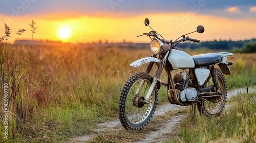 Vintage motorcycle sunset adventure classic bike on rustic path