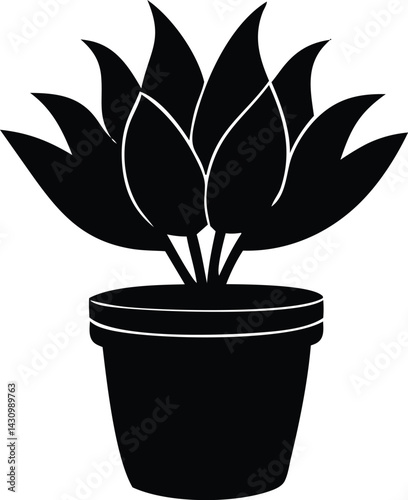 A green houseplant with leaves grows in an isolated flowerpot, a vector illustration of nature's indoor flora