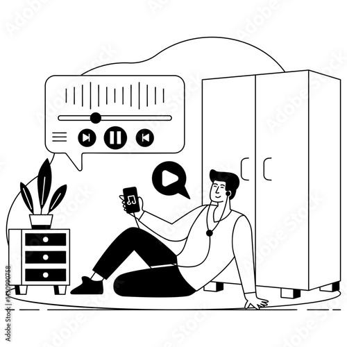 Podcasting Unplugged vector design, Podcast or slice-of-life journalism scene,Sitcom web series banner, Narrative audio illustration, Freestyle Home soundproof Studio Recording concept