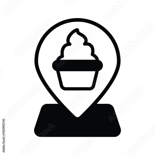A customizable handy glyph icon depicting bakery location pin