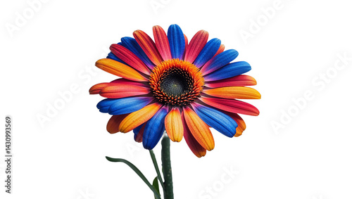 Vibrant gerbera daisy flower with multicolored petals on dark background