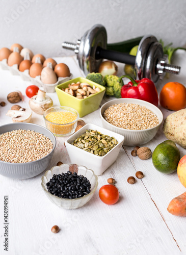 Presentation with healthy food for diet food. Healthy eating concept