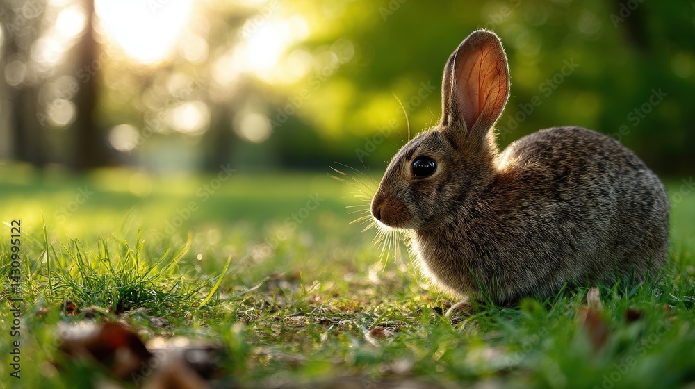 Fototapeta premium Capturing a rabbit spring meadow realistic photograph lush environment close-up view nature's beauty
