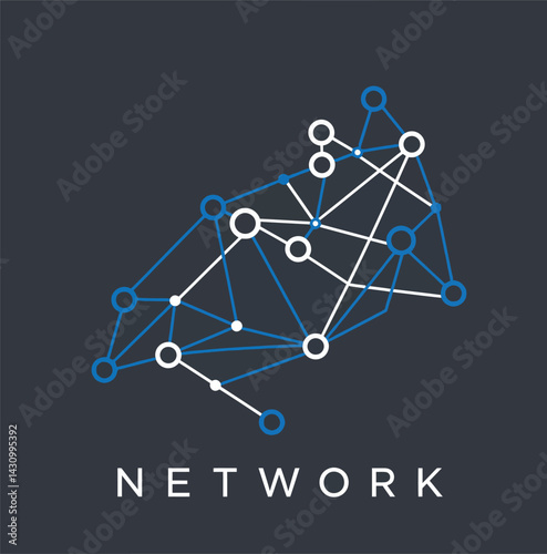 Network connection graphic design with blue and white nodes and lines vector illustration 