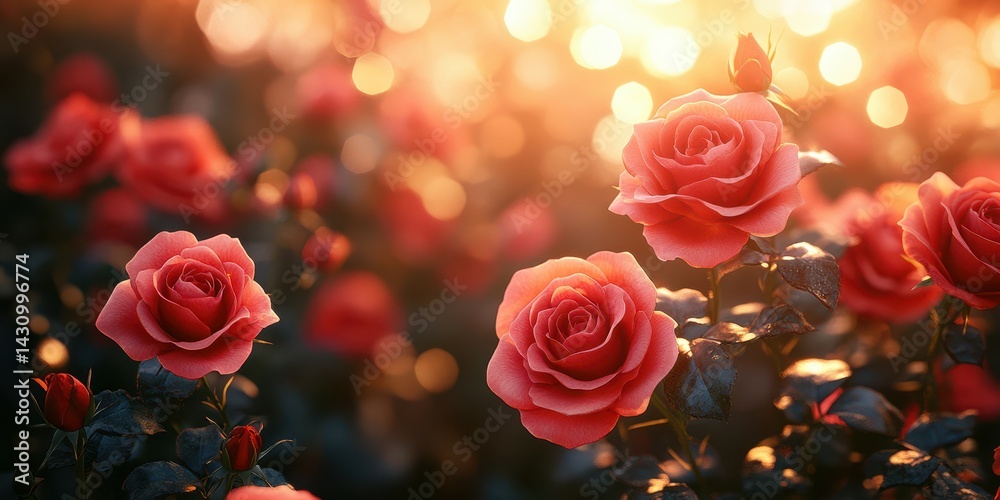 Vibrant roses blooming in a garden during sunset showcasing warm colors and beautiful nature Vibrant roses blooming in a garden during sunset showcasing warm colors and beautiful nature