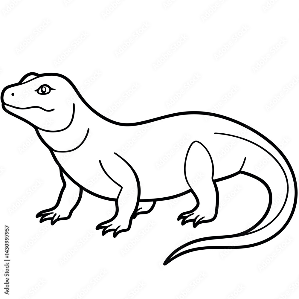 Obraz premium Cute Cartoon Komodo Dragon Illustration Coloring Page for Kids