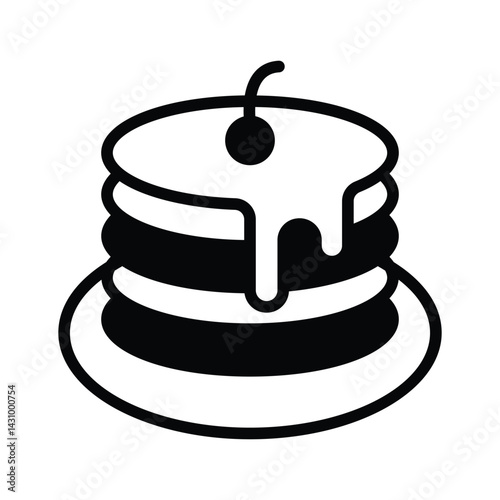 A glyph style icon of pancakes with cherry topping on it