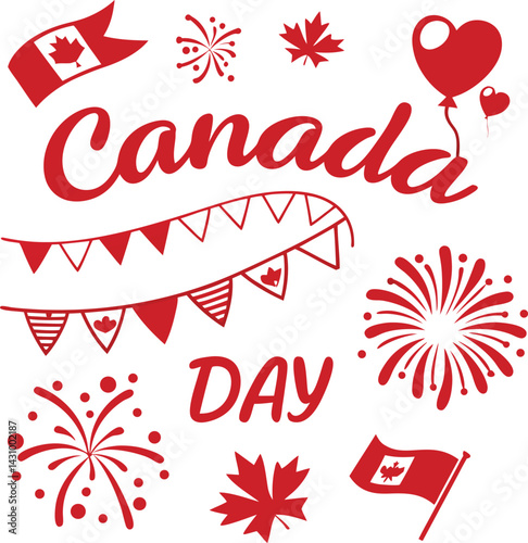 Printcanada, patriotism, july, illustration, maple leaf, red, vector, canada day, horizontal, text